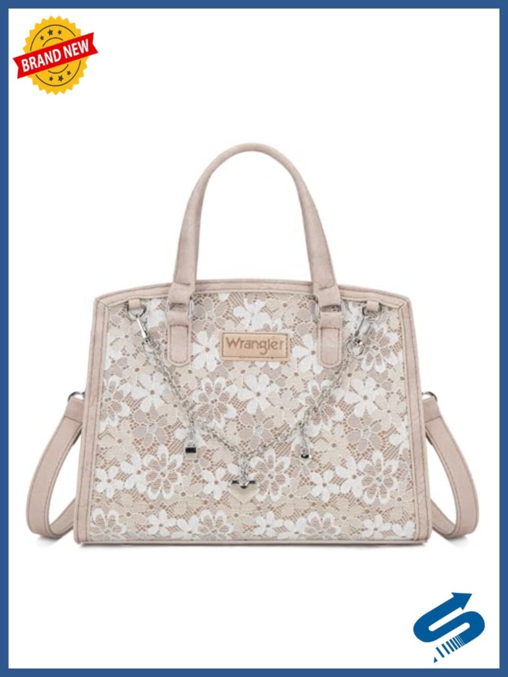 Medium Satchel Tote Bag With Lace Detail And Purse Charms
